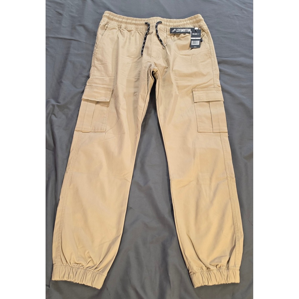 William Rast Mens Stretch Cargo Jogger Pants Tan Khaki Size 36 NWT
